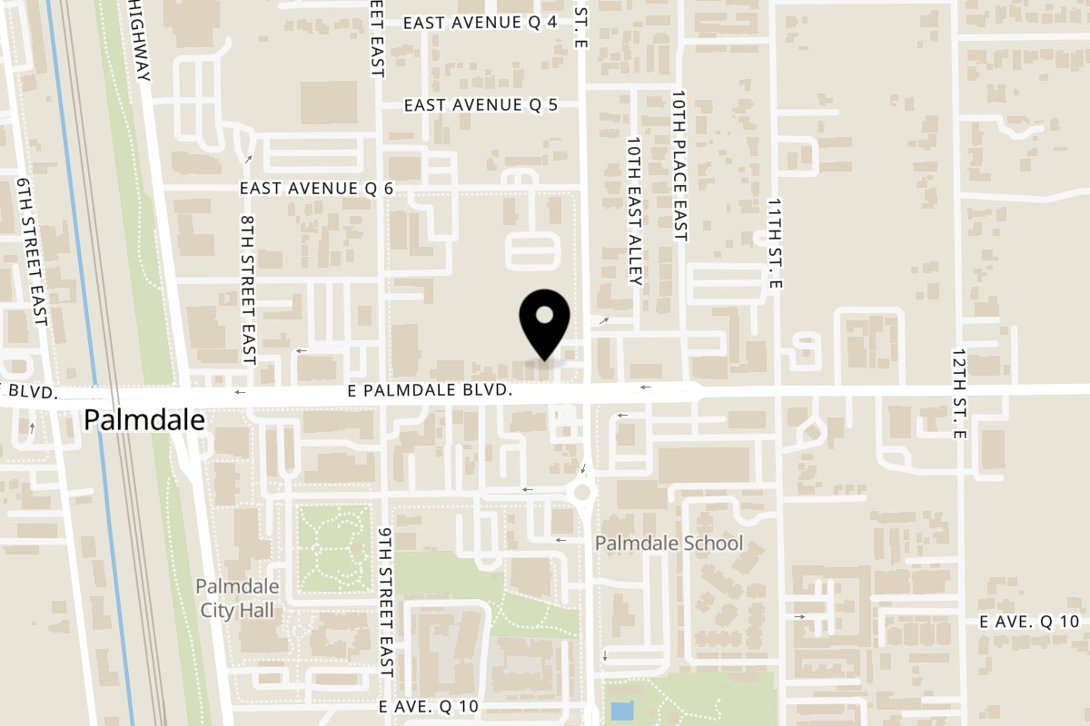 Map showing the location of Thai Palms Restaurant on 957 E Palmdale Blvd in Palmdale